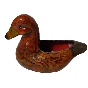 Vintage Wooden Duck Trinket‎ Box Figurine Cottage Core Intricate Hand Painted